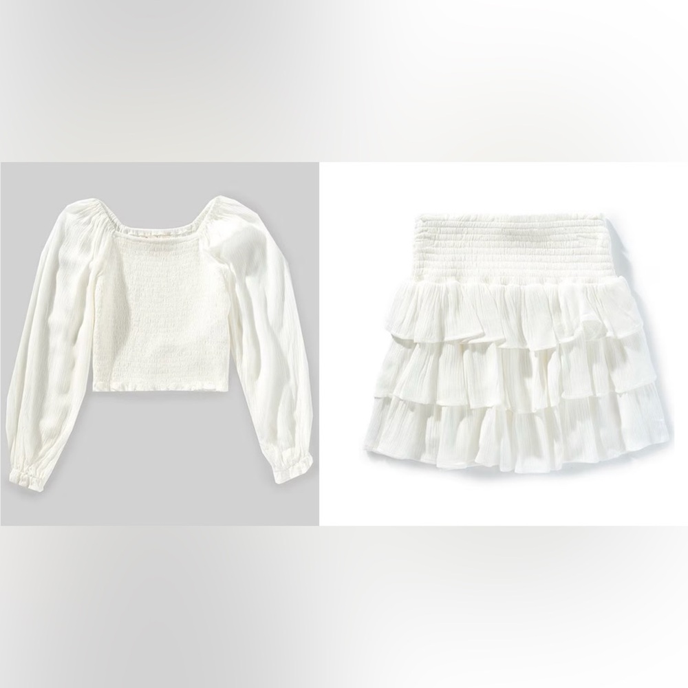 Chelsea & Violet Big Girls White Smocked Top and Tiered Skirt Set L